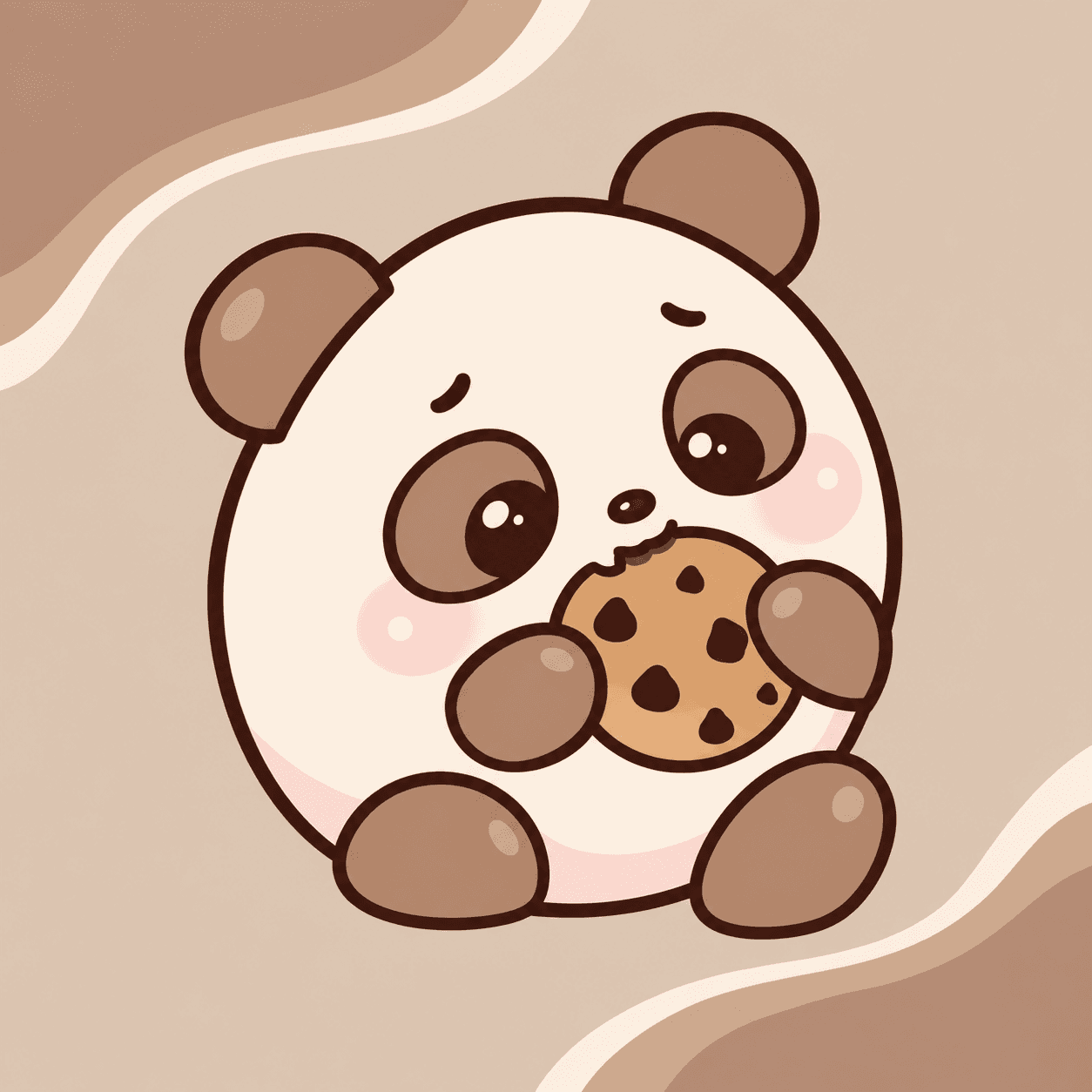 Bamu, Snibbi's cream and caramel panda, holding a cookie